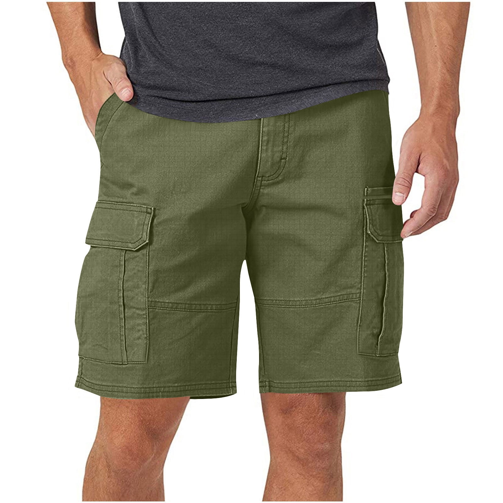 IYTR Cargo Shorts for Men Solid Color Lightweight Casual Work Pants Summer Outdoor Hiking Golf Athletic Shorts Multi Pocket (Army Green,S)