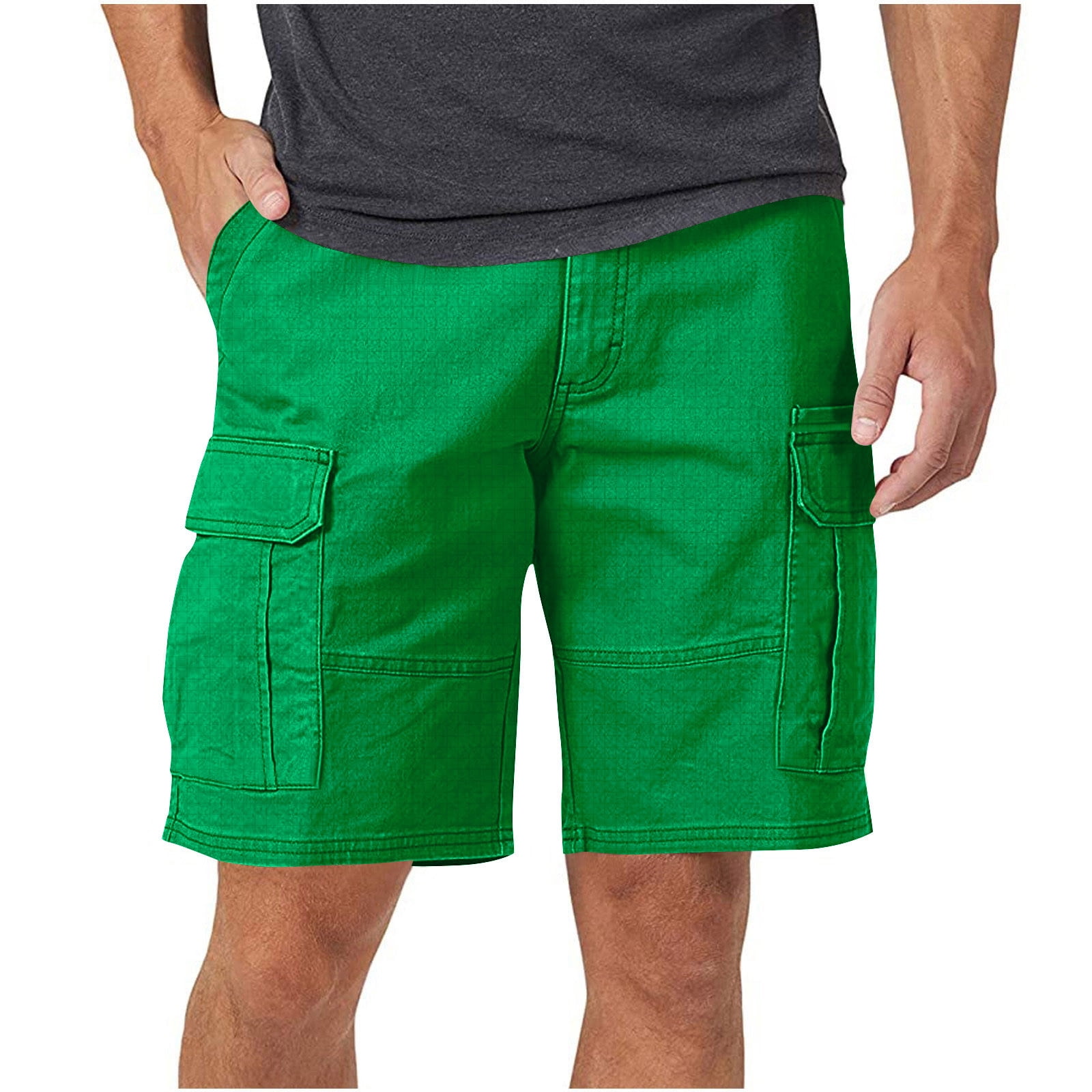 IYTR Cargo Shorts for Men Solid Color Lightweight Casual Work Pants Summer Outdoor Hiking Golf Athletic Shorts Multi Pocket (Green,S)