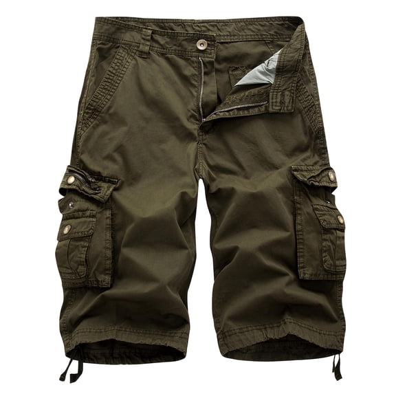 IYTR Cargo Shorts for Men Zipper Button With Multi Pockets Cargo Shorts Casual Solid Color Outdoors Hiking Workout Shorts Green S