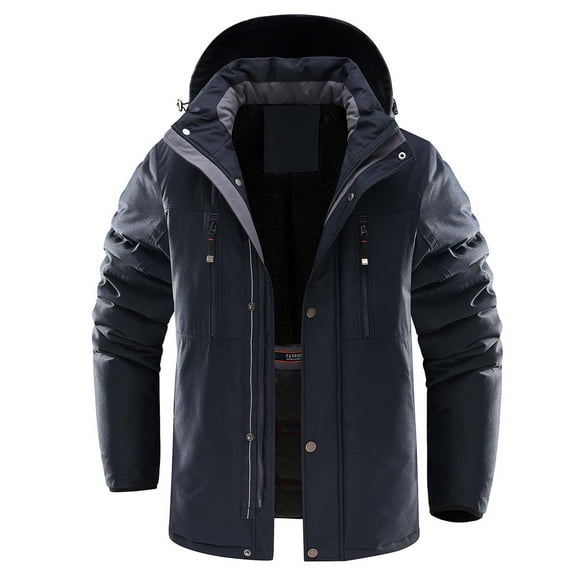 IYTR Casual Hooded Warm Jacket Coats with Pocket Zipper Hooded Neck Solid Color Mens Winter Jacket Long Sleeve Jacket Blue L