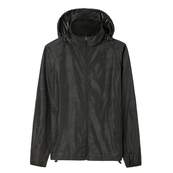 IYTR Casual Outdoor Sports with Pocket Long Sleeve Jacket Zipper Hooded Neck Coat Men's Sunscreen Coat Solid Color Black XXXL