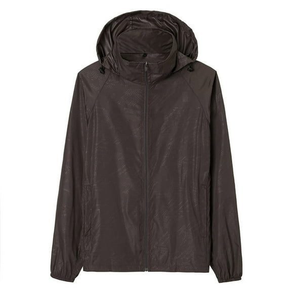 IYTR Casual Outdoor Sports with Pocket Long Sleeve Jacket Zipper Hooded Neck Coat Men's Sunscreen Coat Solid Color Dark Gray XXL