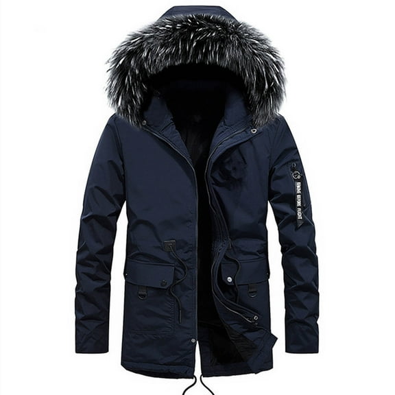 IYTR Comfy Mid-Length Hooded Cardigan Jackets Coat with Pocket Solid Color Long Sleeve Jacket Zipper Hooded Neck Mens Winter Jacket Blue XXL