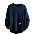 thumbnail image 1 of IYTR Cotton Mens T Shirts Casual Stylish Loose Fit Long Sleeve Leisure Loose Fit Spring Clothes Lightweight Solid Color Crew Neck Shirt (Dark Blue,XXL), 1 of 5