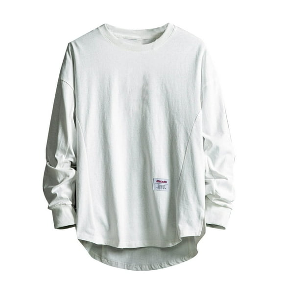 IYTR Cotton Mens T Shirts Casual Stylish Loose Fit Long Sleeve Leisure Loose Fit Spring Clothes Lightweight Solid Color Crew Neck Shirt (White,M)