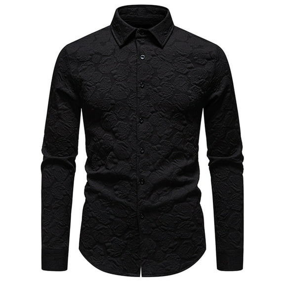 IYTR Cotton Shirts for Men Long Sleeve Slim Fit Casual Business Dress Tshirts Fall Fashion Work Shirt (Black,XXL)