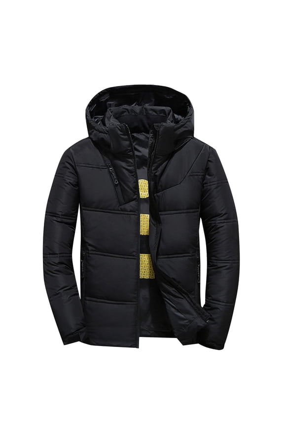 Down Winter Coats for Men Winter Fashion Waterproof Hooded Puffer Jacket Cotton Padded Warm Outerwear with Pockets (Black,XL)