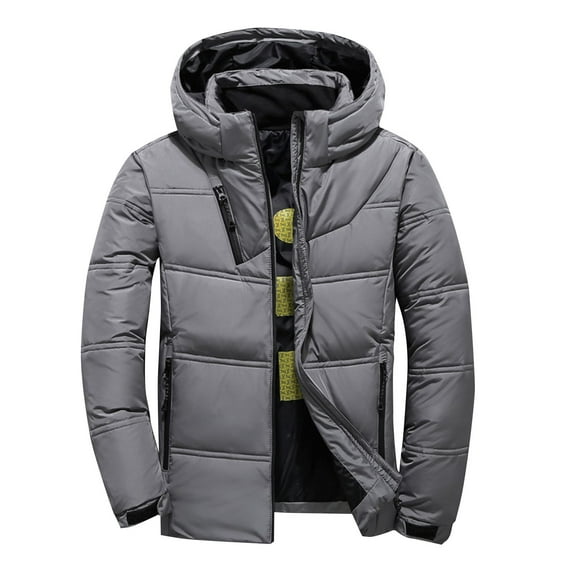 IYTR Down Winter Coats for Men Winter Fashion Waterproof Hooded Puffer Jacket Cotton Padded Warm Outerwear with Pockets (Light Gray,L)
