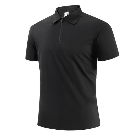 IYTR Dress Shirts For Men Short Sleeve Business Casual Tshirt Lapel Zipper Comfortable Solid Color Lightweight Loose Tee Shirt Blouses (Black,M)
