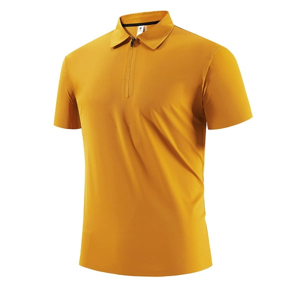 IYTR Dress Shirts For Men Short Sleeve Business Casual Tshirt Lapel Zipper Comfortable Solid Color Lightweight Loose Tee Shirt Blouses (Yellow,M)