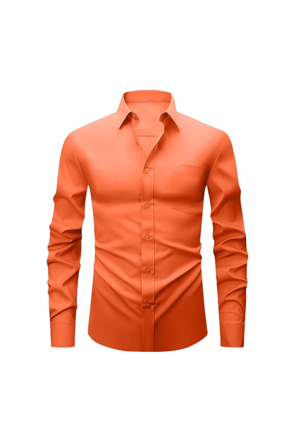 Dress Shirts for Men Business Casual Long Sleeve Work Office Dress Shirt Solid Wrinkle-Free Button Wedding Formal Shirt (Orange,M)