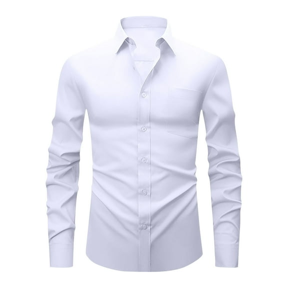 IYTR Dress Shirts for Men Business Casual Long Sleeve Work Office Dress Shirt Solid Wrinkle-Free Button Wedding Formal Shirt (White,XXL)