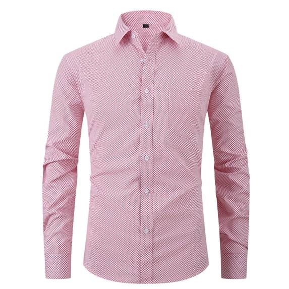 IYTR Dress Shirts for Men Business Casual Turndown Collar Button-Up Shirts Solid Color Long Sleeve Slim Fit Shirt (Z01_Pink,XXL)