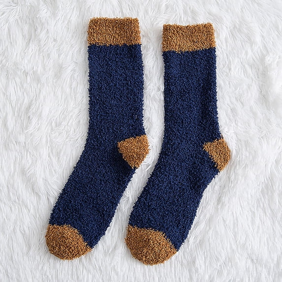 IYTR Fall And Winter Sleep Socks Home Floor Socks Men's Socks Coral Velvet Solid Color Mid-Calf Socks