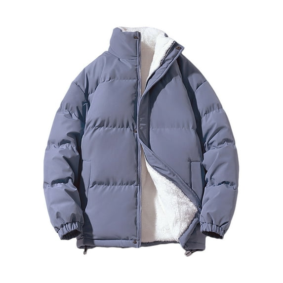 IYTR Fashion Casual Warm Down Coats with Pocket Long Sleeve Jacket Zipper Stand-up Collar Mens Winter Jacket Solid Color Blue S