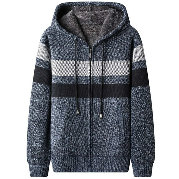 IYTR Fashion Men's Zip Up Hoodies Coats Casual Long Sleeve Full Zipper Fleece Lined Knit Cardigan Sweater Jacket with Pockets (Blue,M)