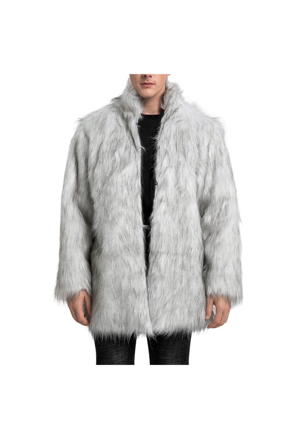 Fashion Mid-Length Warm Coat with Pocket Mens Winter Jacket Solid Color Long Sleeve Jacket Turndown Collar Gray XXXL