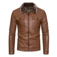 thumbnail image 1 of IYTR Fashion Padded Leather Coat with Pocket Mens Winter Jacket Solid Color Zipper Turndown Collar Long Sleeve Jacket Brown L, 1 of 3