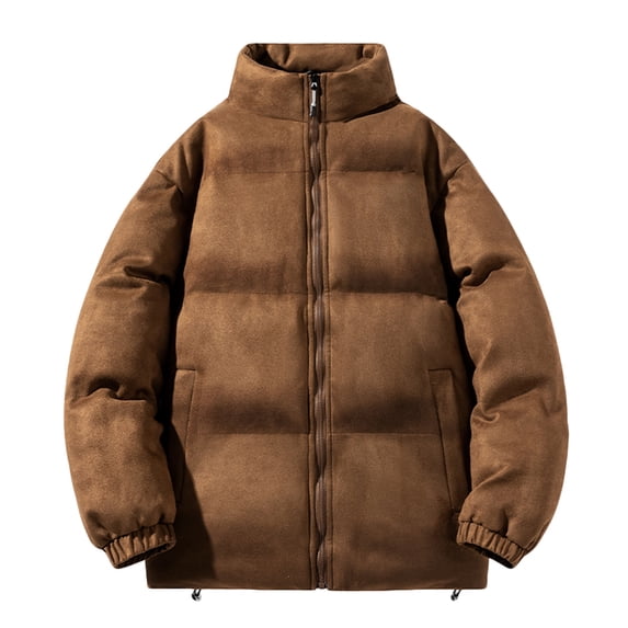 IYTR Fashion Padded Warm Down Coats with Pocket Solid Color Mens Winter Jacket Long Sleeve Jacket Zipper Stand-up Collar Brown XXL