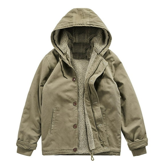 IYTR Fashion Warm Short Jackets Coats with Pocket Zipper Hooded Neck Solid Color Mens Winter Jacket Long Sleeve Jacket Brown XXXL