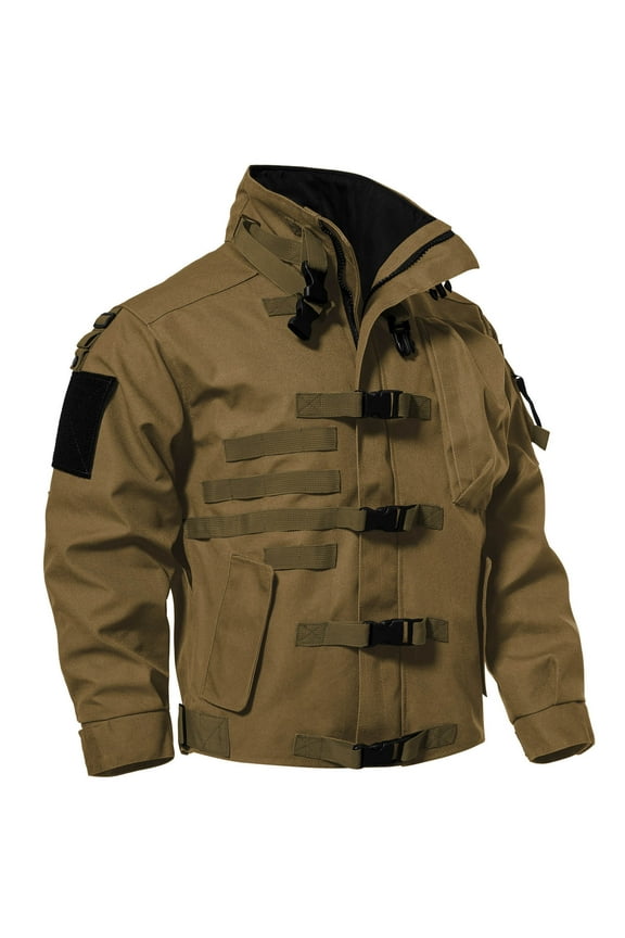 Jacket Men's Military Combat Utility Jacket Outdoor Windproof Zipper Pocket Black L XL XXL Khaki L