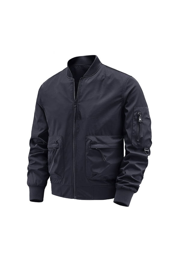 Jackets for Men Lightweight Stand Collar Flight Jacket with Zipper Pockets Utility Outerwear Coats Blue L