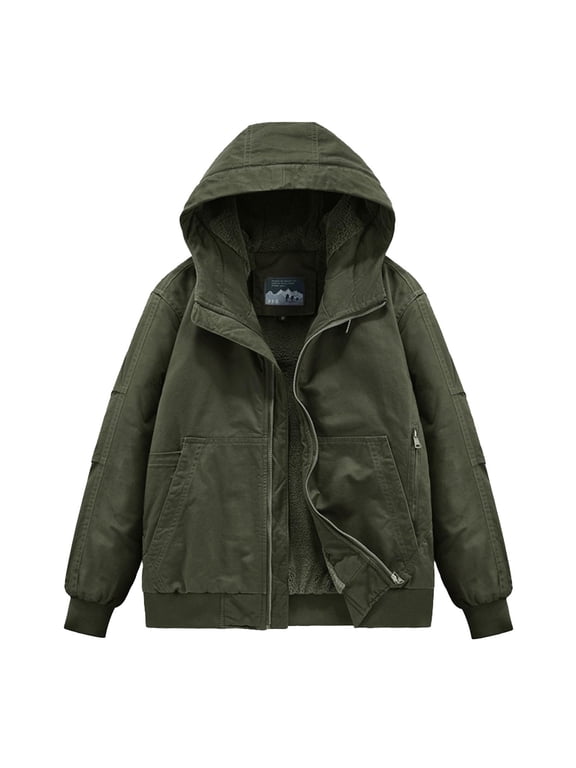 Jackets for Men Sherpa Lined Outdoor Work Coats Plus Size Full Zip Casual Jackets Winter Outerwear Coat (Army Green,XL)