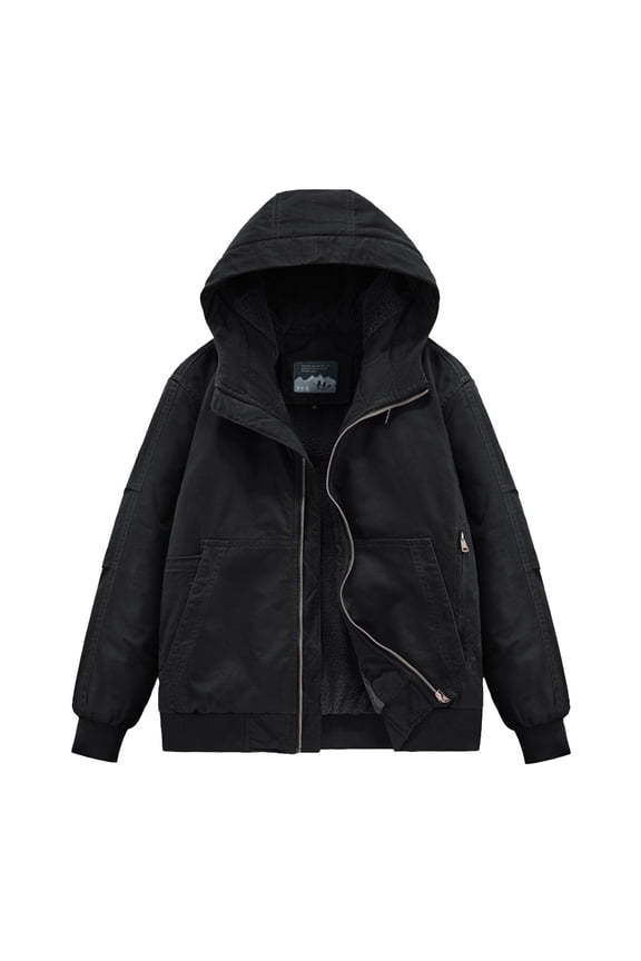 Jackets for Men Sherpa Lined Outdoor Work Coats Plus Size Full Zip Casual Jackets Winter Outerwear Coat (Black,XXL)