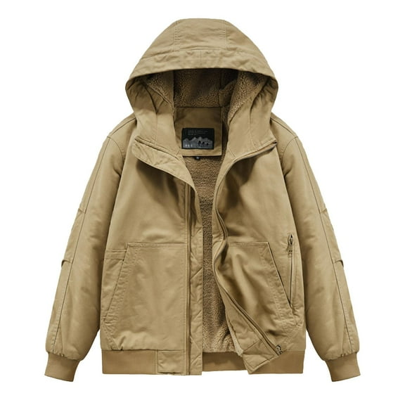 IYTR Jackets for Men Sherpa Lined Outdoor Work Coats Plus Size Full Zip Casual Jackets Winter Outerwear Coat (Khaki,XXL)