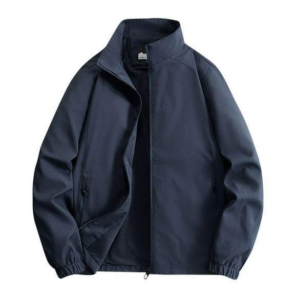 IYTR Jackets for Men Spring Fall Waterproof Windproof Windbreaker Long Sleeve Thin Zipper Coats Loose Soild Outdoor Hiking Jackets (Dark Blue,XL)