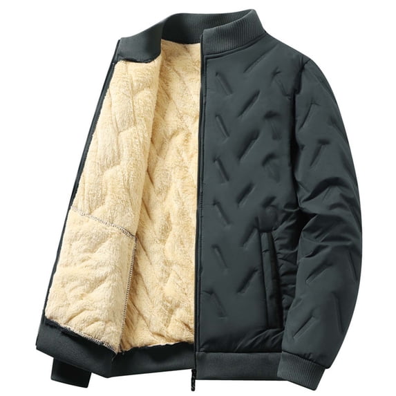 IYTR Jackets for Men Winter Warm Fleece Lined Thickened Quilted Jacket Stand Collar Full Zip Pockets Coats Gray XXXXL