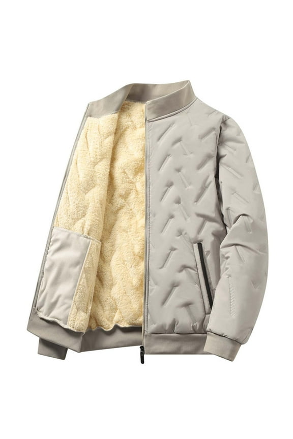 Jackets for Men Winter Warm Fleece Lined Thickened Quilted Jacket Stand Collar Full Zip Pockets Coats Khaki XXXXL