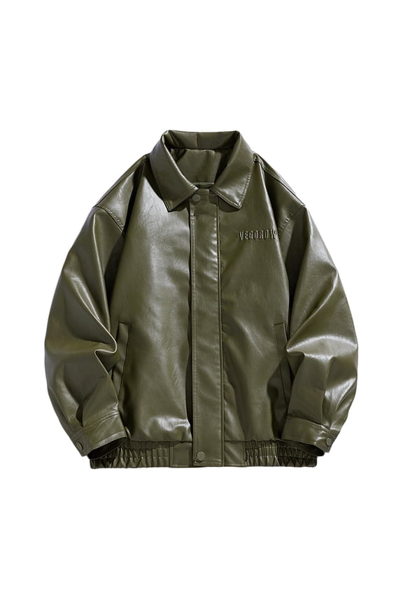 Leather Jackets Men Vintage Motorcycle Jacket Long Sleeve Lapel Collar Coats Zip up Jacket Casual Biker Coats (Green,XL)