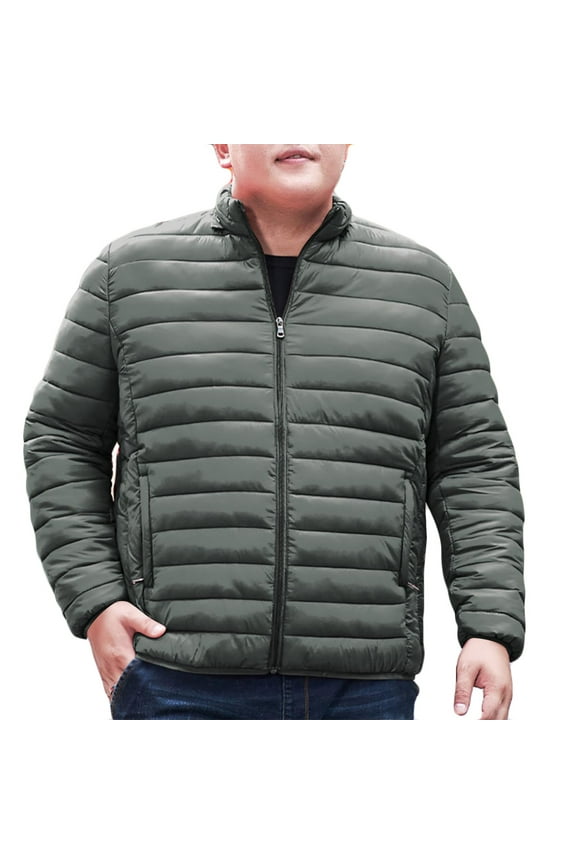 Lightweight Down Jacket Men Winter Zip Up Puffer Jacket Plus Size Padded Coat Thermal Puffer Work Outdoor (Army Green,XXXXXL)
