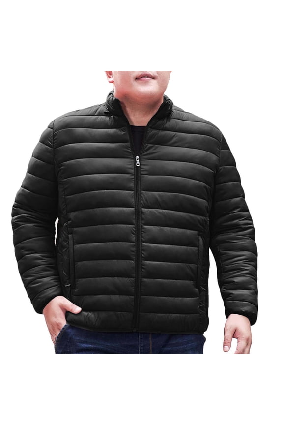 Lightweight Down Jacket Men Winter Zip Up Puffer Jacket Plus Size Padded Coat Thermal Puffer Work Outdoor (Black,XXXXL)