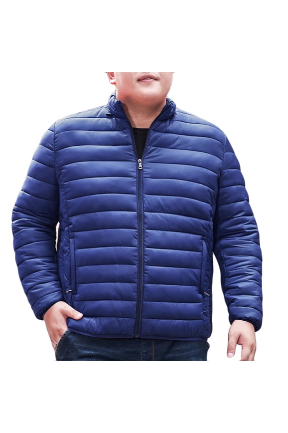 Lightweight Down Jacket Men Winter Zip Up Puffer Jacket Plus Size Padded Coat Thermal Puffer Work Outdoor (Navy,XXL)