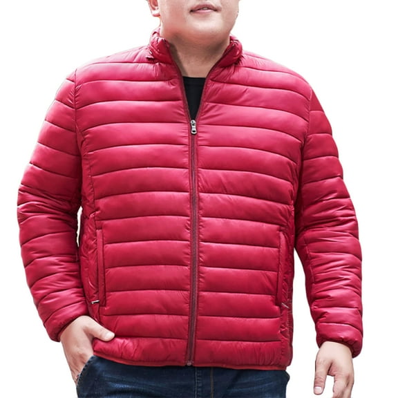 IYTR Lightweight Down Jacket Men Winter Zip Up Puffer Jacket Plus Size Padded Coat Thermal Puffer Work Outdoor (Wine,L)