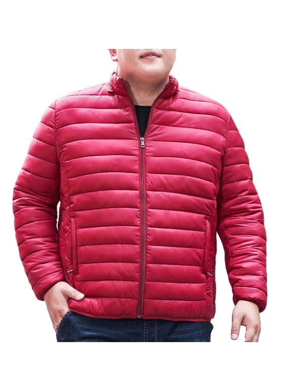 Lightweight Down Jacket Men Winter Zip Up Puffer Jacket Plus Size Padded Coat Thermal Puffer Work Outdoor (Wine,XXL)