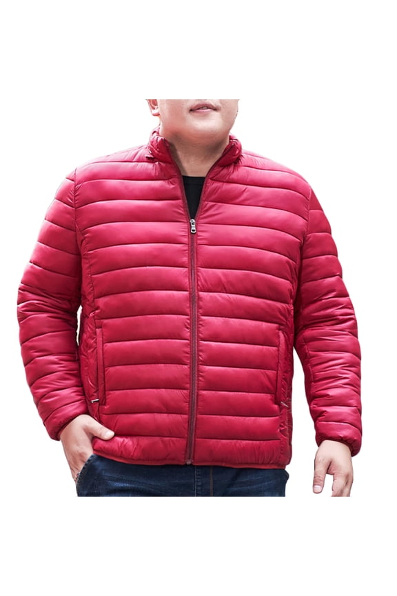 Lightweight Down Jacket Men Winter Zip Up Puffer Jacket Plus Size Padded Coat Thermal Puffer Work Outdoor (Wine,XXL)