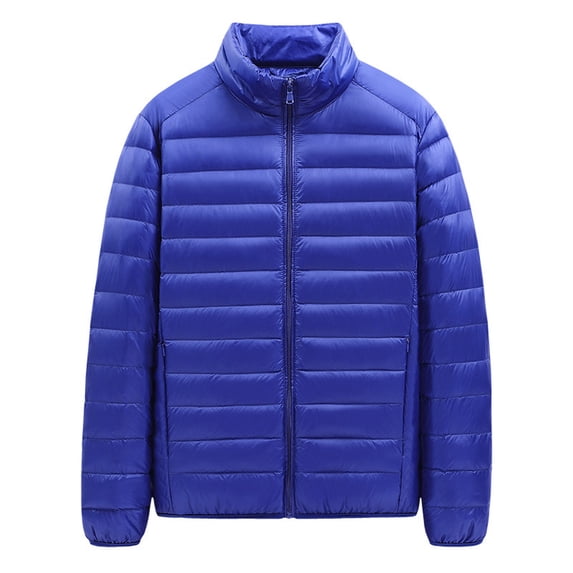IYTR Lightweight New Warm Down Coats with Pocket Zipper Stand-up Collar Solid Color Long Sleeve Jacket Mens Winter Jacket Blue M