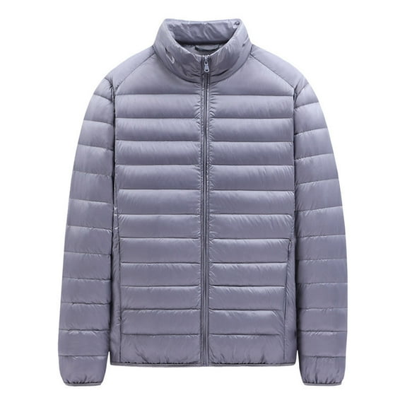 IYTR Lightweight New Warm Down Coats with Pocket Zipper Stand-up Collar Solid Color Long Sleeve Jacket Mens Winter Jacket Gray L