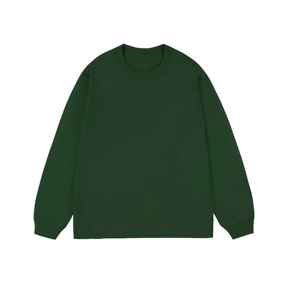 IYTR Long Sleeve Shirts for Men Cotton Tshirts Crew Neck Solid Color Leisure Loose Fit Lightweight Spring Clothes Shirt (Green,XL)