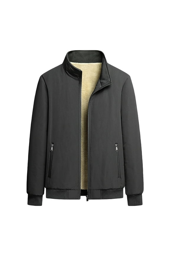 Loose Comfy Warm Coats with Pocket Mens Winter Jacket Long Sleeve Jacket Zipper Stand-up Collar Solid Color Black XL