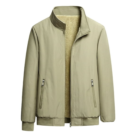 IYTR Loose Comfy Warm Coats with Pocket Mens Winter Jacket Long Sleeve Jacket Zipper Stand-up Collar Solid Color Brown XXXXXL