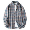 thumbnail image 1 of IYTR Loose Daily Commuter Shirts Jacket with Pocket Button-up Lapel Coat Plaid Long Sleeve Jacket Men's Fashion Shirts Purple XXL, 1 of 5