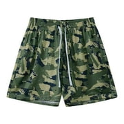 IYTR Men Camo Shorts Summer Fashion Camouflage Print Drawstring Elastic Waist Mult Pockets Shorts Fitness Sports Breathable Cargo Shorts Green L