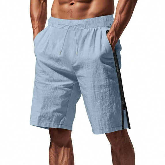 IYTR Men Cargo Shorts Summer Loose Fit Straight-leg Work Pants Casual Classic Solid Color Elastic Waist Workout Sports Drawstring Shorts Blue, XXL