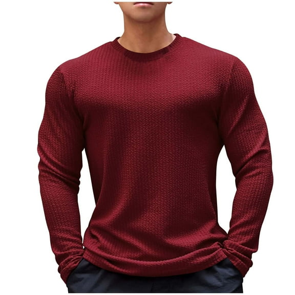 IYTR Men Fashion Solid Color Fall Style Cultivate Oneself Pullover Long Sleeved Round Neck Base Top