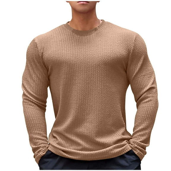 IYTR Men Fashion Solid Color Fall Style Cultivate Oneself Pullover Long Sleeved Round Neck Base Top