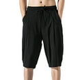 thumbnail image 1 of IYTR Men Linen Shorts Summer Solid Color with Pockets Lightweight Elastic Waist Drawstring Wide Leg Casual Shorts Black M, 1 of 6